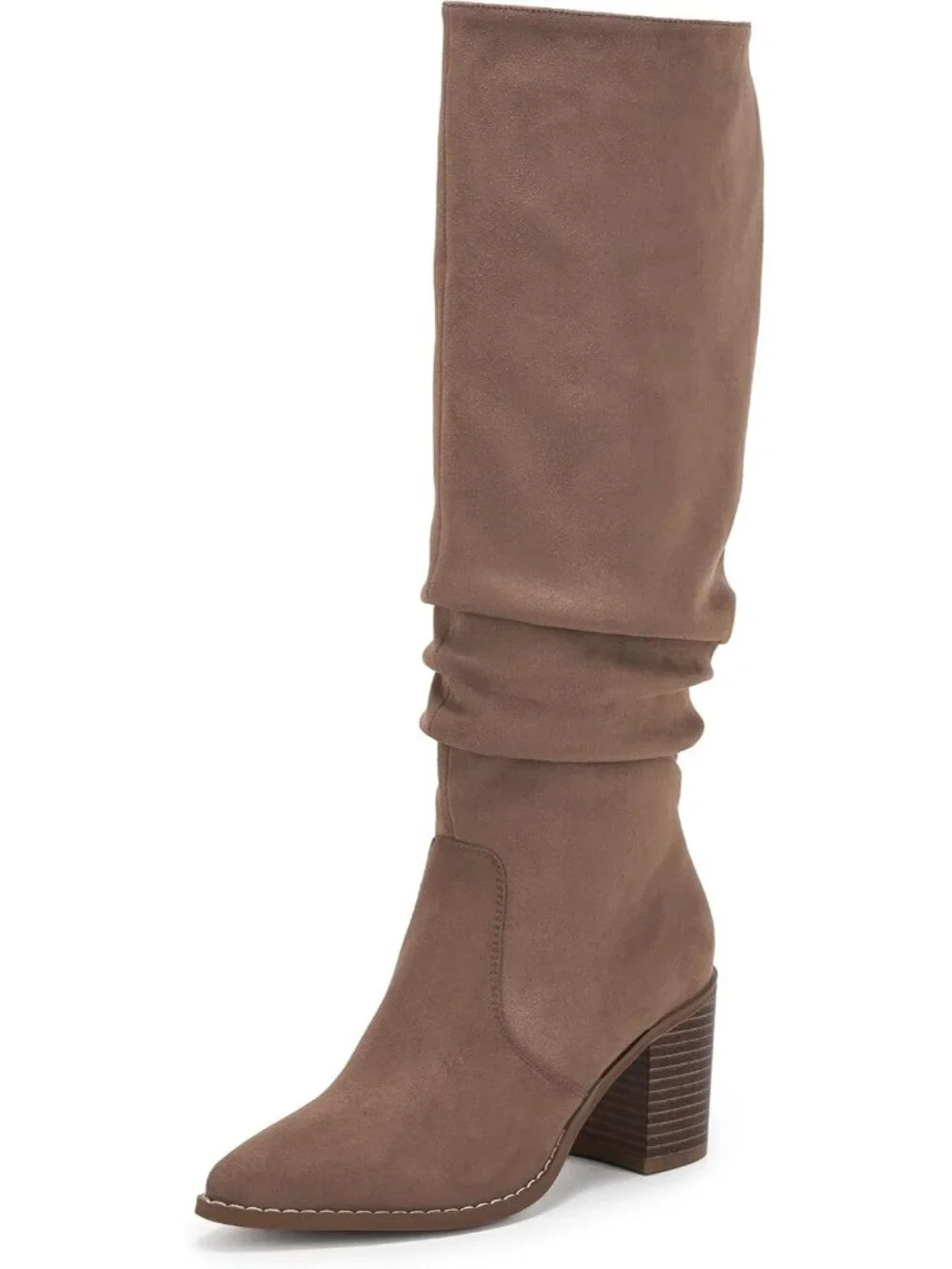 Women's Dark Brown Pointed Toe Mid Chunky Heel Side Zipper Over The Knee Boots